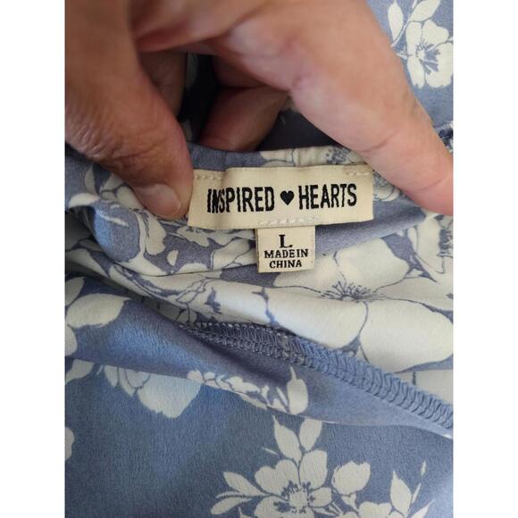 Women's Inspired Hearts Maxi Dress Floral Blue White Spaghetti Straps Size Large - Picture 2 of 14